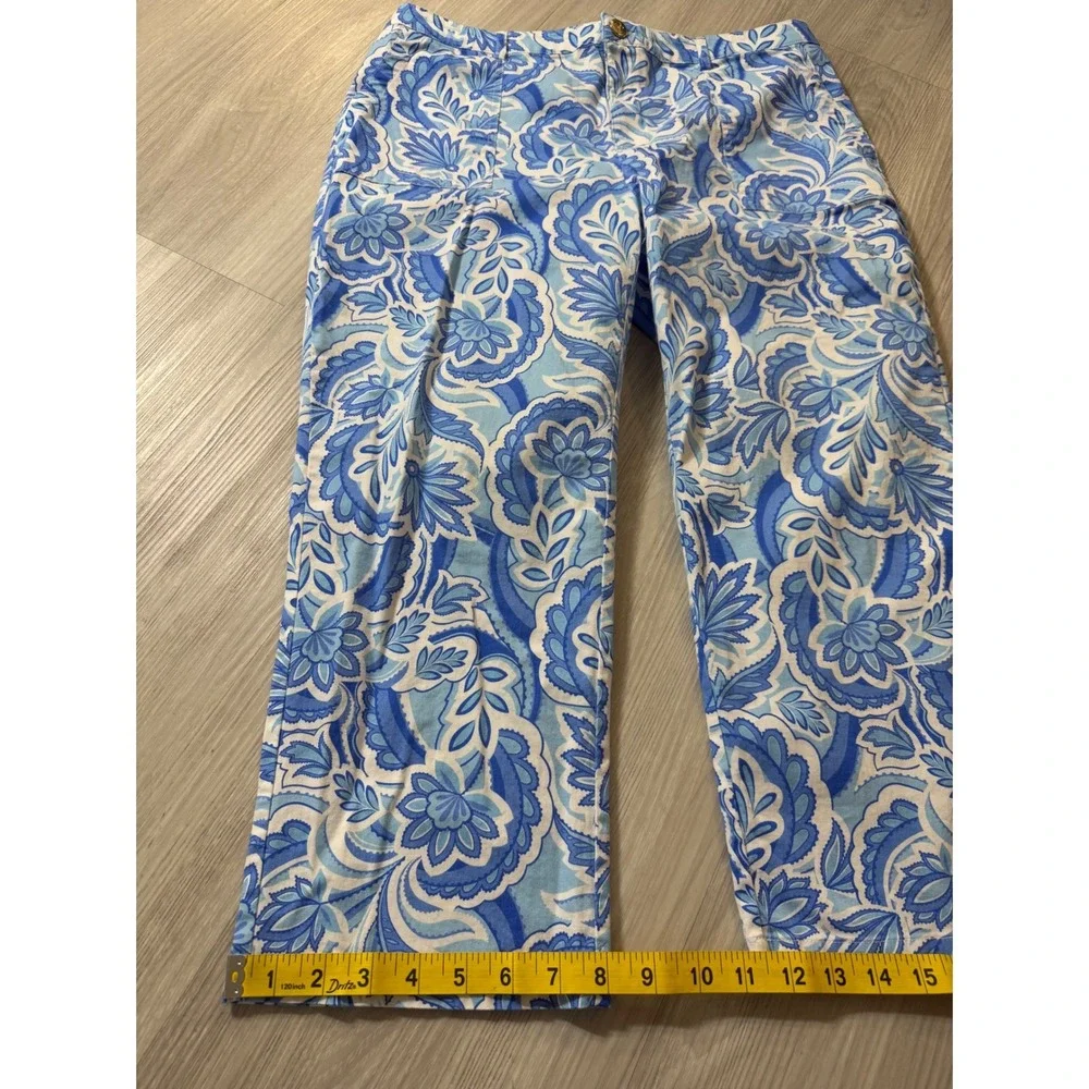 Stella Parker Blue Paisley Floral Straight Leg Pants Womens 12 Cotton Blend